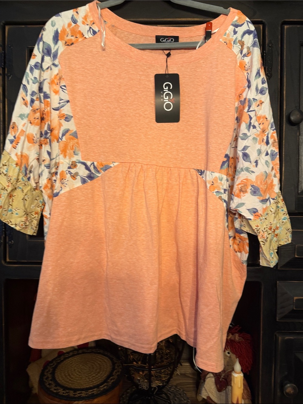 GIGIO Peach Floral Raglan Tunic Top